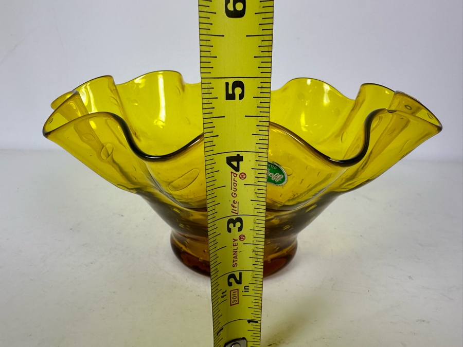 Vintage Mid-Century Modern Bischoff Glass Yellow Ruffled Bowl 9.5'W [Photo 13]