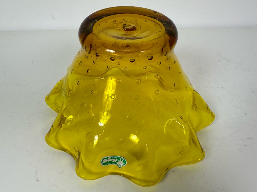 Vintage Mid-Century Modern Bischoff Glass Yellow Ruffled Bowl 9.5'W [Photo 11]