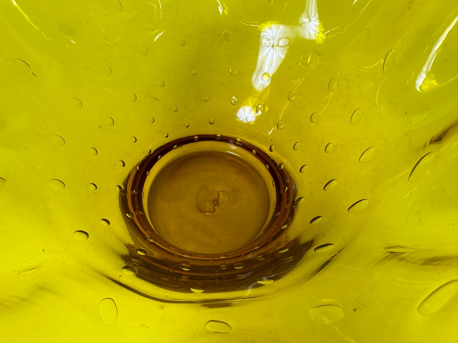 Vintage Mid-Century Modern Bischoff Glass Yellow Ruffled Bowl 9.5'W [Photo 6]