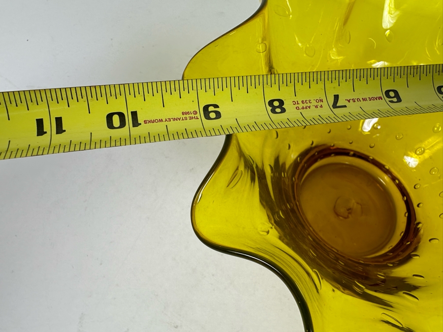 Vintage Mid-Century Modern Bischoff Glass Yellow Ruffled Bowl 9.5'W [Photo 12]