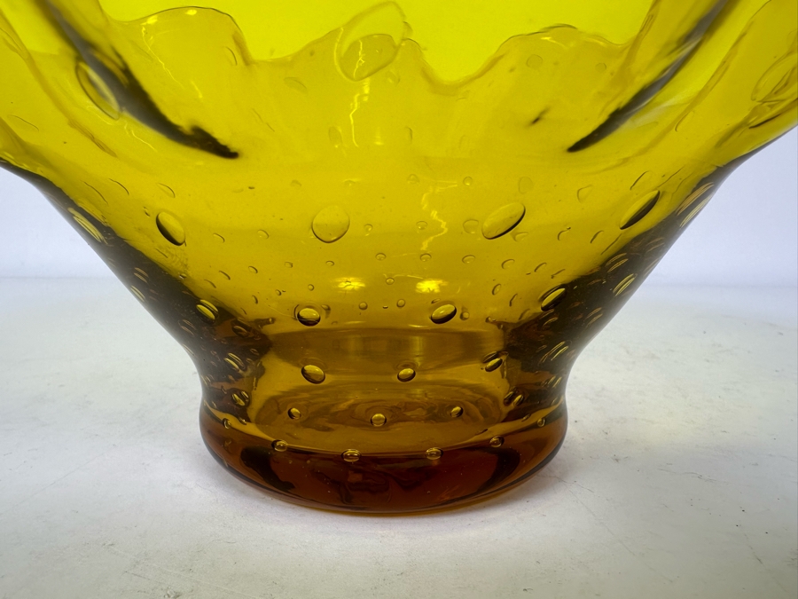 Vintage Mid-Century Modern Bischoff Glass Yellow Ruffled Bowl 9.5'W [Photo 9]