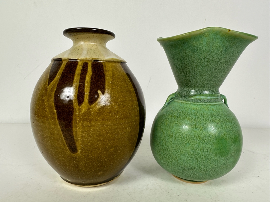 Pair Of Signed Studio Pottery Vases 7'H [Photo 6]