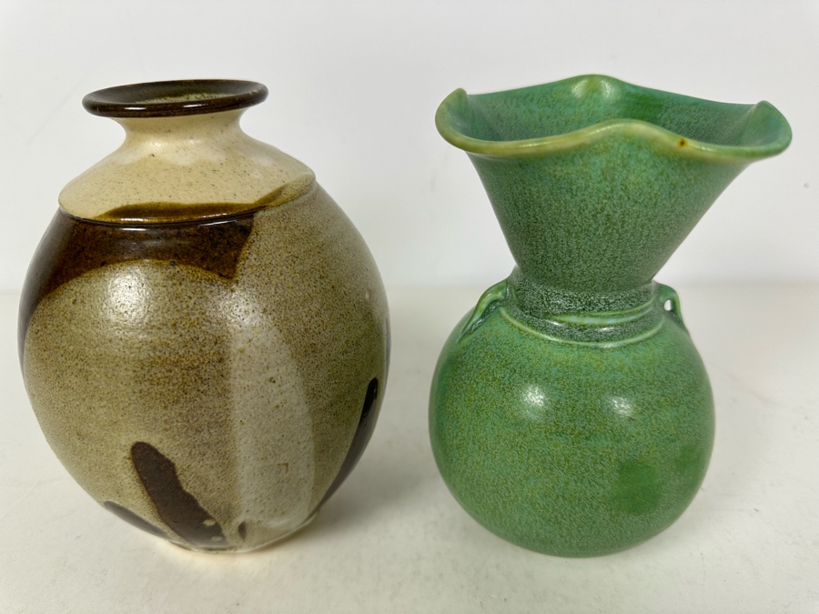 Pair Of Signed Studio Pottery Vases 7'H [Photo 2]