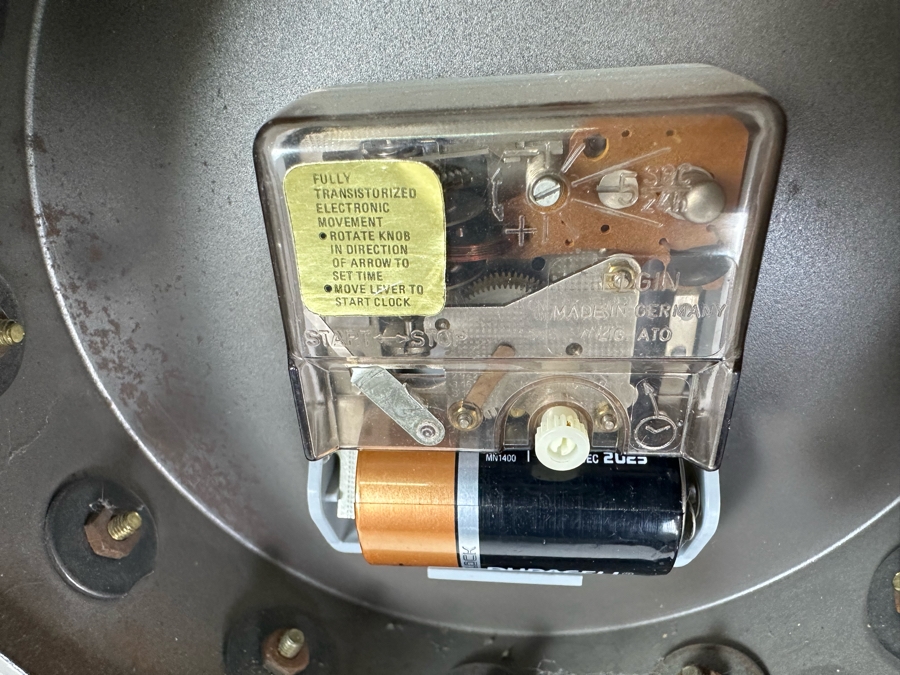 Vintage Mid-Century Modern Elgin Sunburst Wood And Brass Wall Clock Working 30'W [Photo 7]