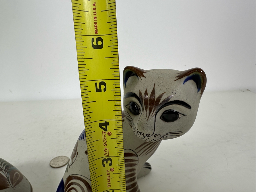Pair Of Signed Mexican Pottery Cat Figurines 5.5'H [Photo 7]