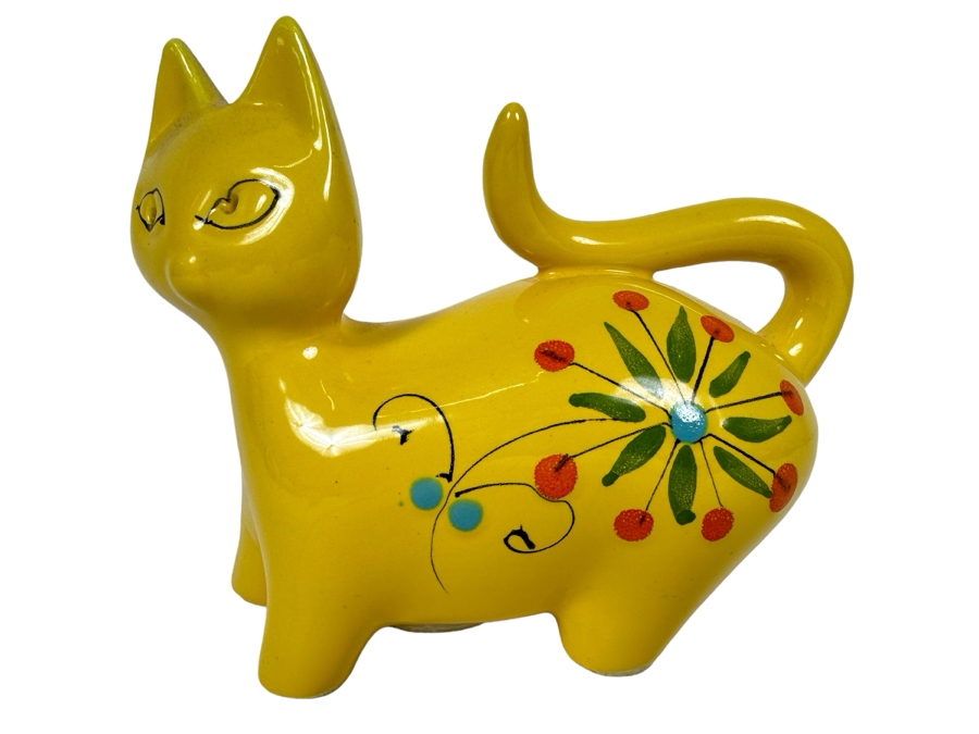 Vintage MCM Italian Ceramic Cat Piggy Bank 7'W X 5'H