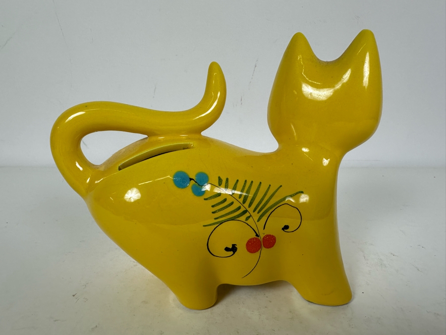 Vintage MCM Italian Ceramic Cat Piggy Bank 7'W X 5'H [Photo 3]