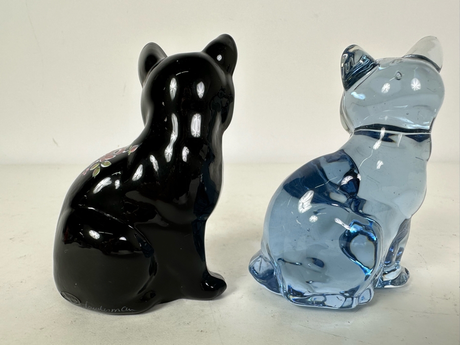 Pair Of Vintage Fenton Glass Cat Figurines 3.5'H [Photo 2]