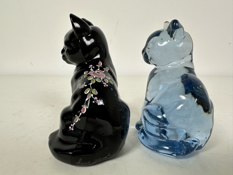 Pair Of Vintage Fenton Glass Cat Figurines 3.5'H [Photo 3]