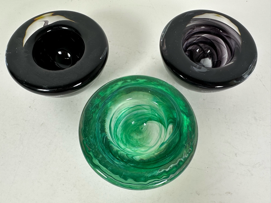 Three Swedish Anna Ehrner For Kosta Boda Art Glass Candle Votives 4.5'W [Photo 3]