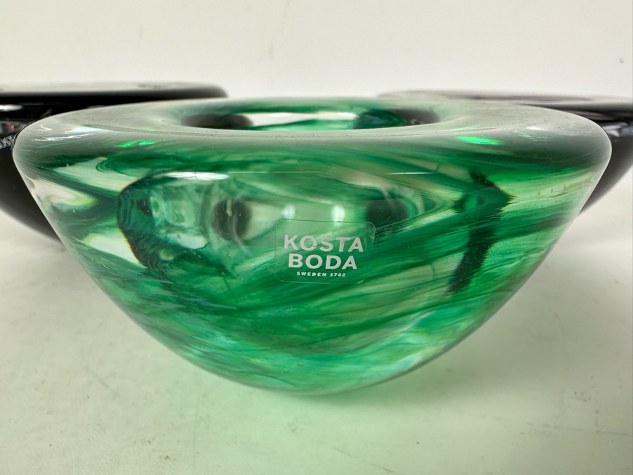 Three Swedish Anna Ehrner For Kosta Boda Art Glass Candle Votives 4.5'W [Photo 5]