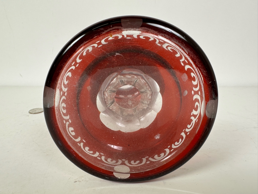 Etched Ruby Red Crystal Vase 10'H [Photo 6]