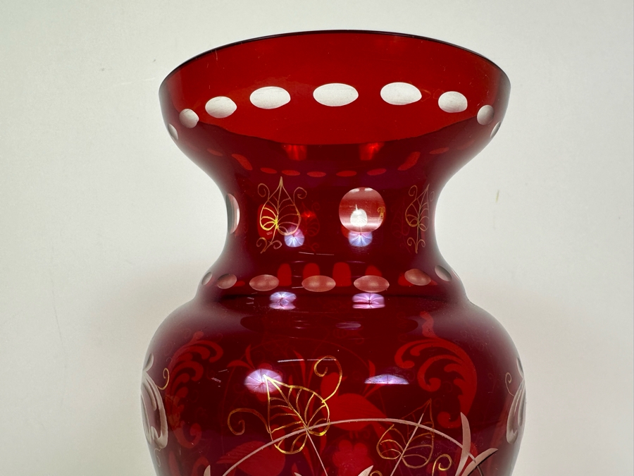 Etched Ruby Red Crystal Vase 10'H [Photo 4]