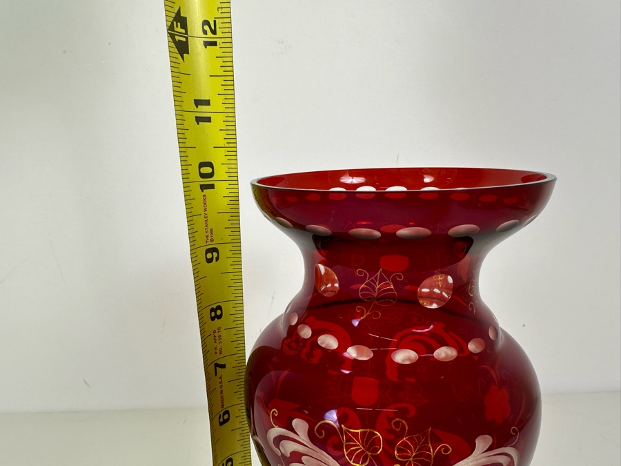 Etched Ruby Red Crystal Vase 10'H [Photo 7]