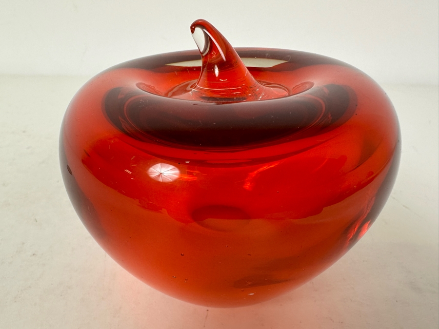 Vintage Blenko Glass Red Glass Apple Paperweight 3'H [Photo 3]