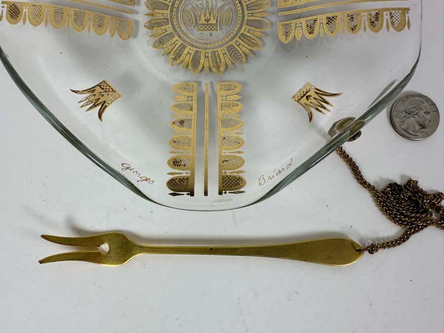 Vintage MCM Georges Briard Glass Serving Plate With Attached Fork 8'W [Photo 4]