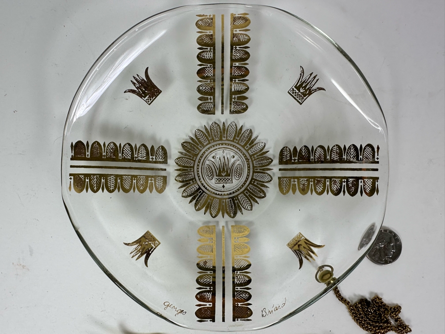 Vintage MCM Georges Briard Glass Serving Plate With Attached Fork 8'W [Photo 3]
