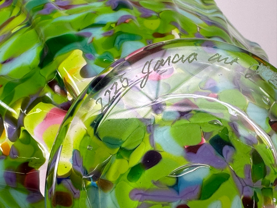 Signed Garcia Art Glass Bowl San Antonio, Texas 9.5'W X 4.5'H [Photo 7]