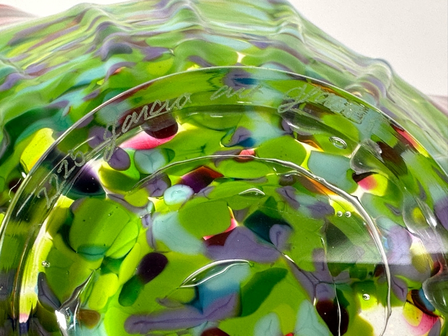 Signed Garcia Art Glass Bowl San Antonio, Texas 9.5'W X 4.5'H [Photo 5]