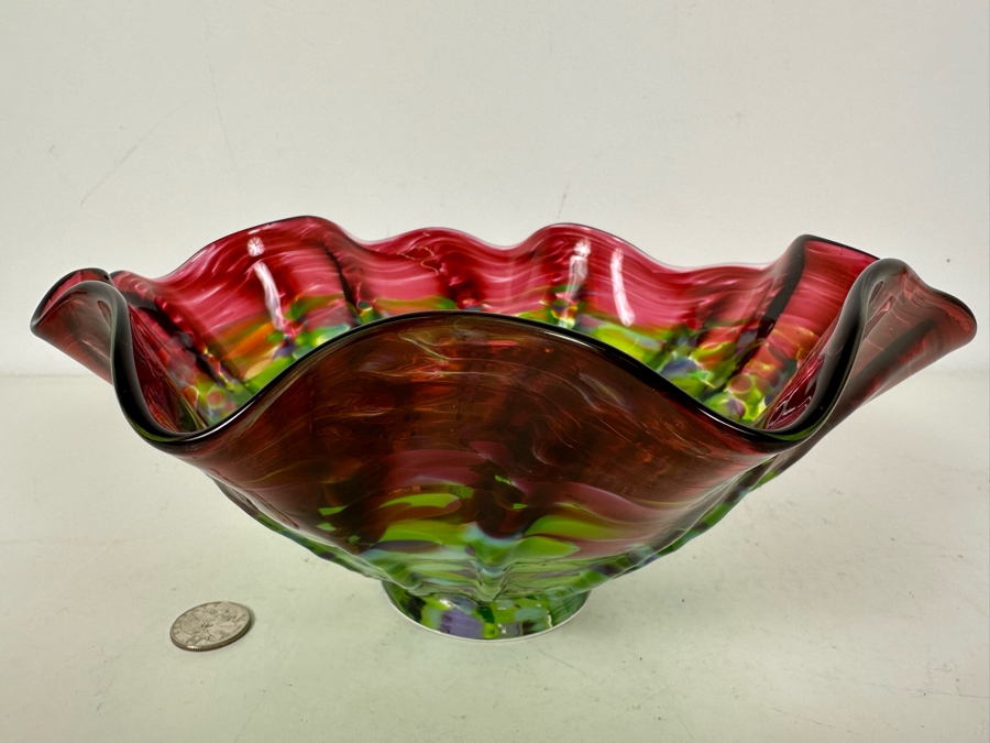 Signed Garcia Art Glass Bowl San Antonio, Texas 9.5'W X 4.5'H [Photo 4]