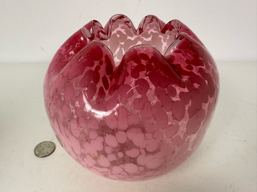 Vintage Pink Art Glass Rose Bowl 6'W X 5.5'H [Photo 2]