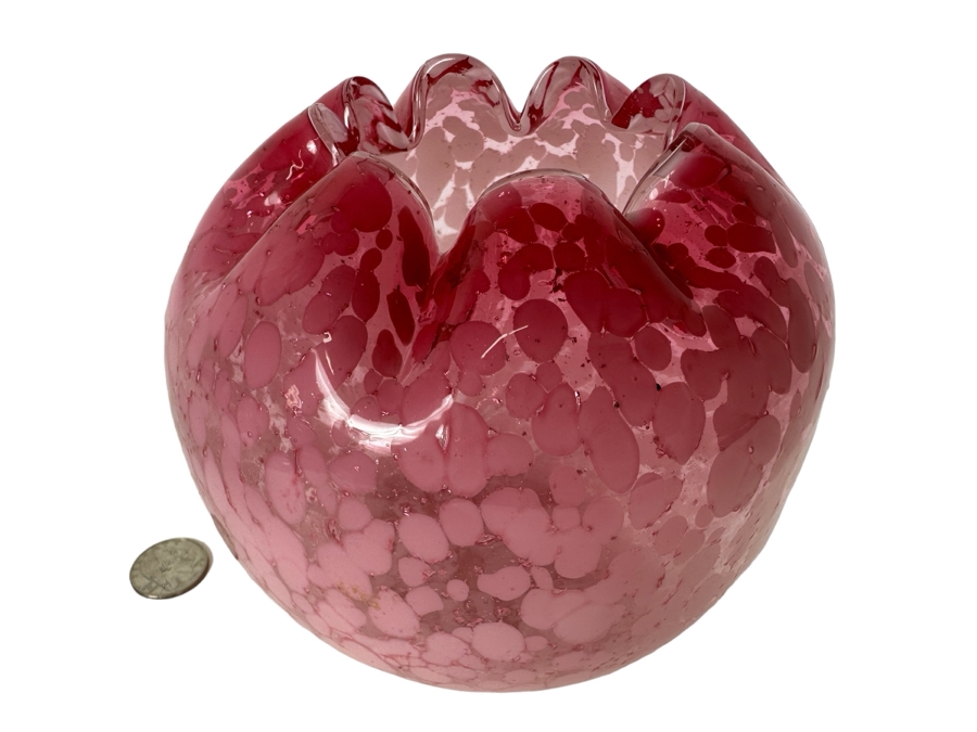 Vintage Pink Art Glass Rose Bowl 6'W X 5.5'H