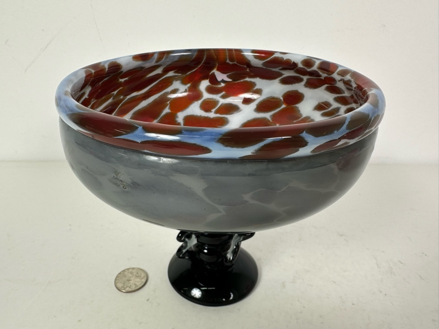 Signed Cohen Footed Art Glass Bowl 6.5'W X 6'H [Photo 3]