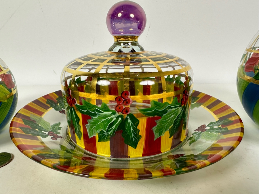 Hand Painted Mackenzie-Childs Glass - 4 Pieces [Photo 3]