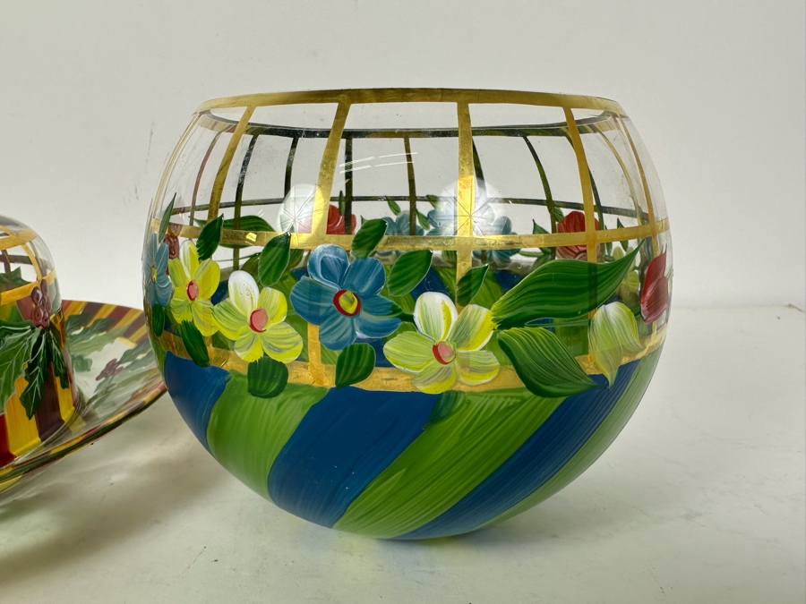 Hand Painted Mackenzie-Childs Glass - 4 Pieces [Photo 4]