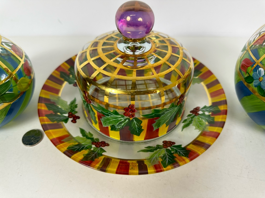 Hand Painted Mackenzie-Childs Glass - 4 Pieces [Photo 2]