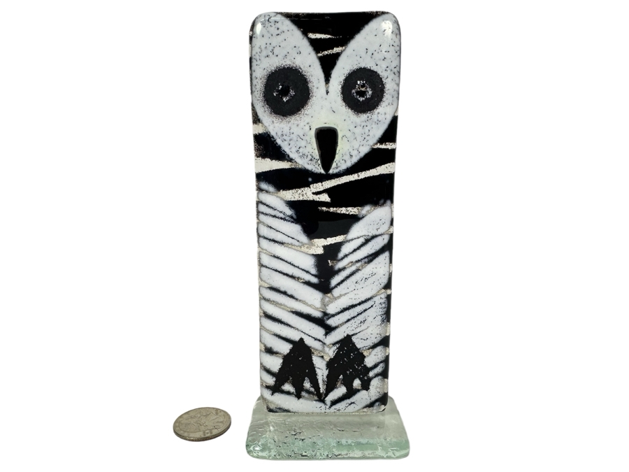 Artist Signed Maciej Habrat Standing Owl Art Glass Sculpture Krosno, Poland 6'H