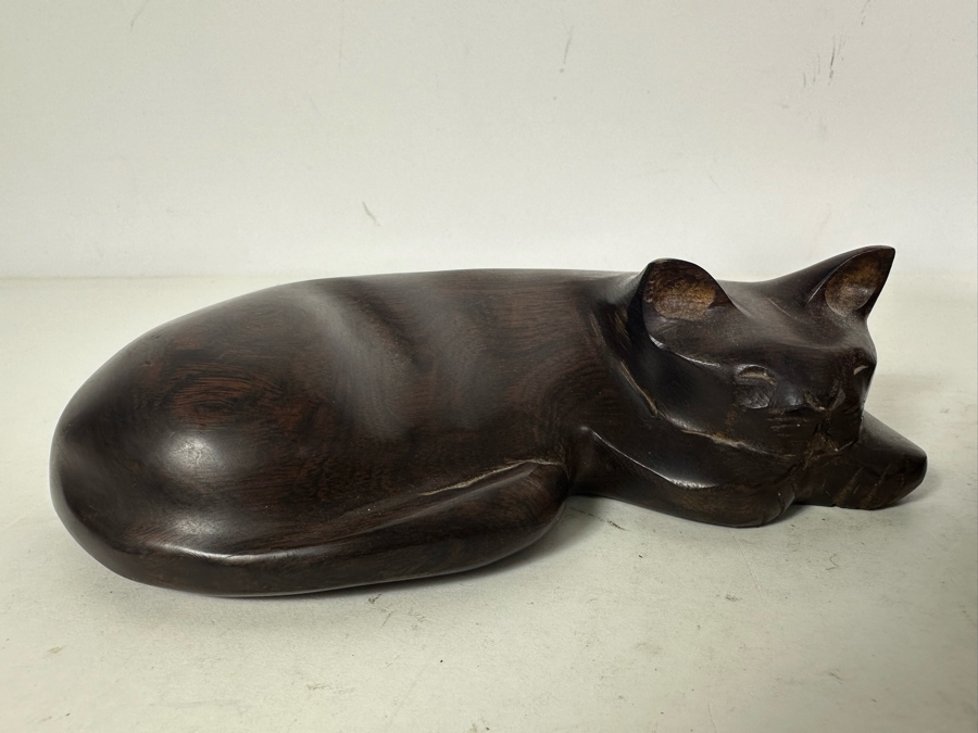 Pair Of Carved Wooden Cat Figurines 6.5'W [Photo 2]