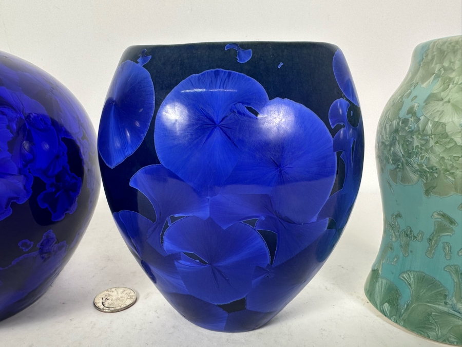 Three Signed Crystalline Art Pottery Vases 5.5'H [Photo 2]