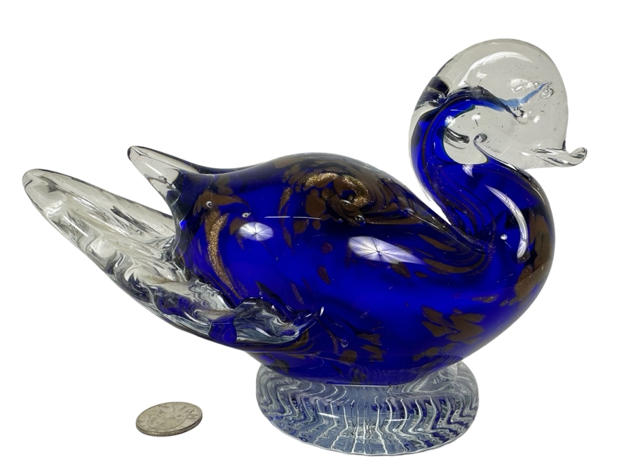Vintage Italian Murano Glass Duck Art Glass Figurine Blue With Gold 8'W X 5'H [Photo 1]