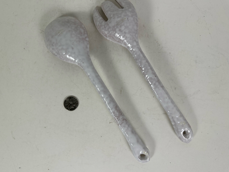 Vintage Hand Painted Italian Modernist Salad Server 2 Piece Set 11'L [Photo 4]