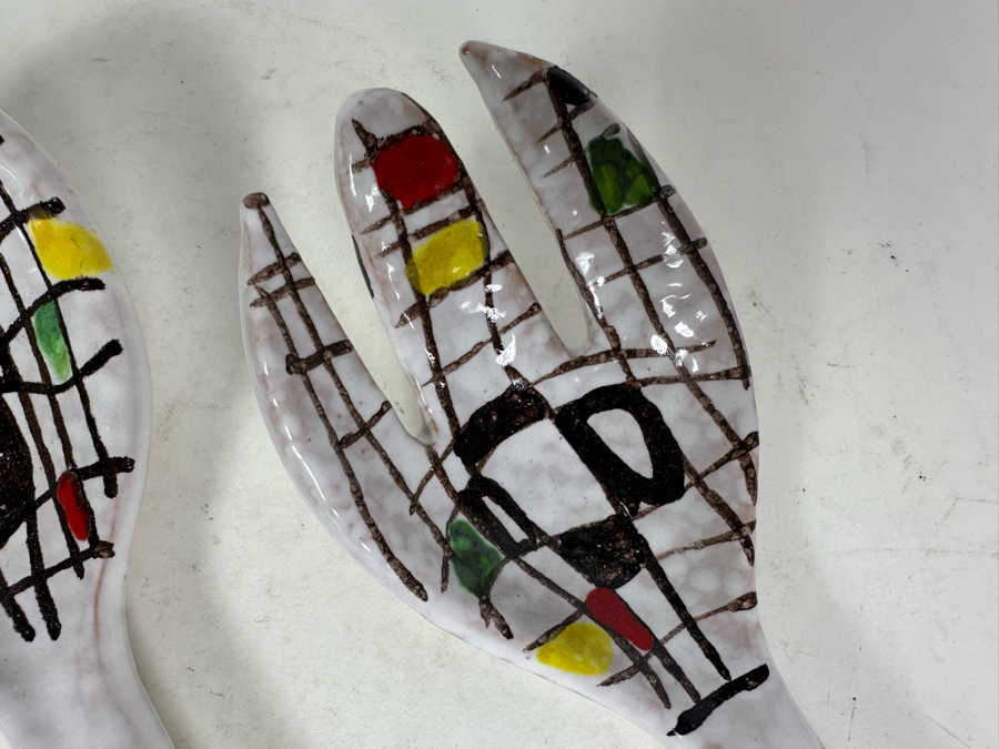 Vintage Hand Painted Italian Modernist Salad Server 2 Piece Set 11'L [Photo 3]