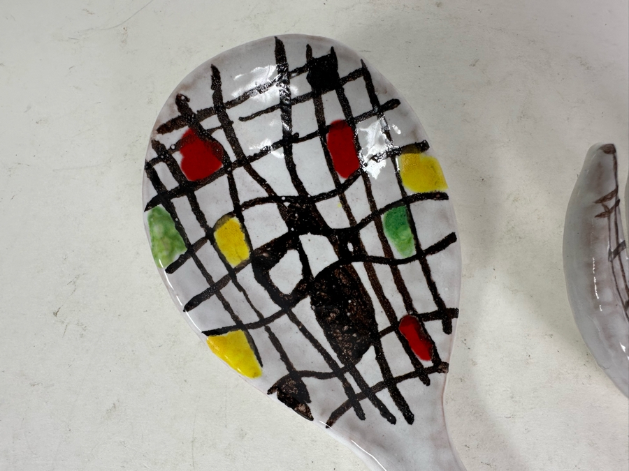 Vintage Hand Painted Italian Modernist Salad Server 2 Piece Set 11'L [Photo 2]