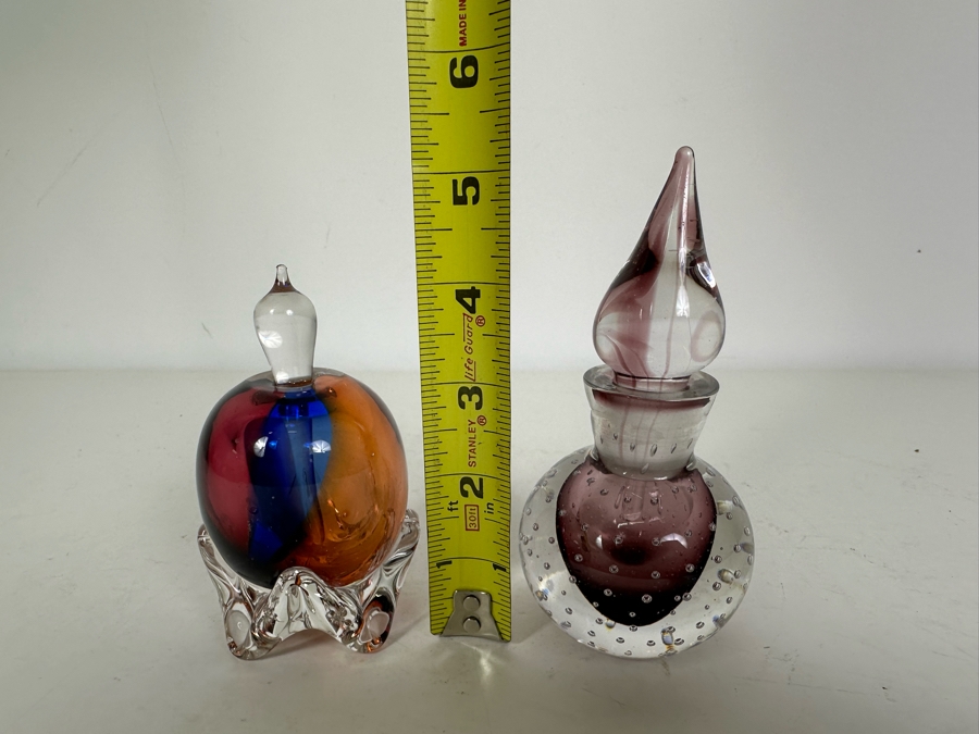 Pair Of Vintage Art Glass Perfume Bottles 4.5'H & 5.25'H [Photo 7]