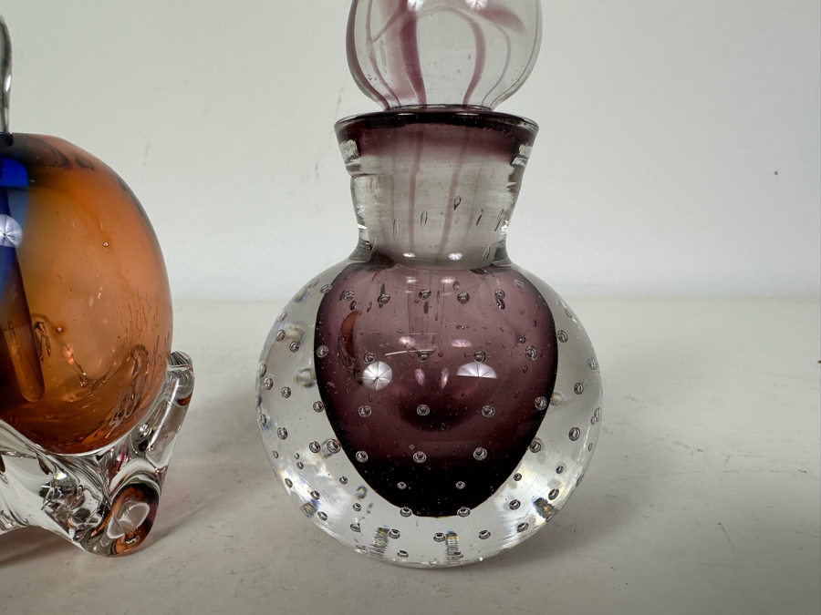 Pair Of Vintage Art Glass Perfume Bottles 4.5'H & 5.25'H [Photo 3]