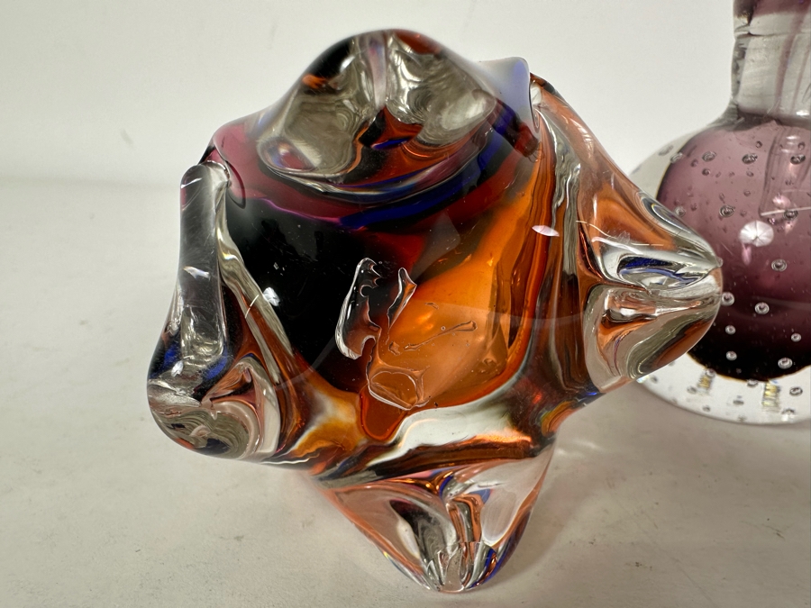 Pair Of Vintage Art Glass Perfume Bottles 4.5'H & 5.25'H [Photo 4]