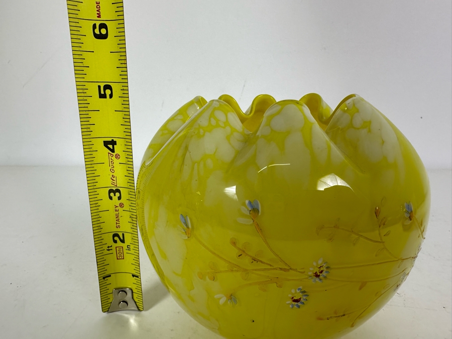 Vintage Yellow Hand Painted Art Glass Rose Bowl 5'H [Photo 7]
