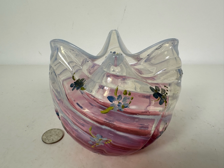 Vintage Hand Painted Art Glass Bowl 4.25'H [Photo 3]
