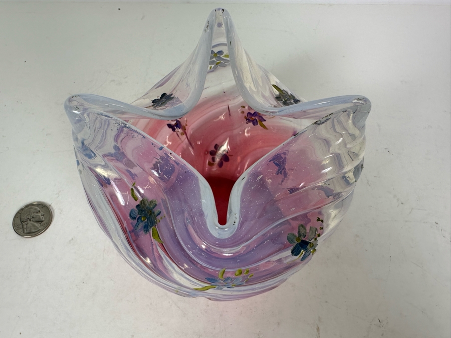 Vintage Hand Painted Art Glass Bowl 4.25'H [Photo 4]