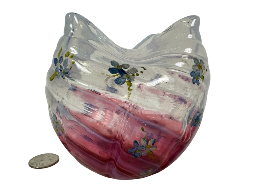 Vintage Hand Painted Art Glass Bowl 4.25'H [Photo 2]