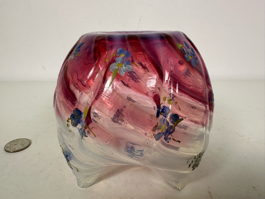 Vintage Hand Painted Art Glass Bowl 4.25'H [Photo 6]