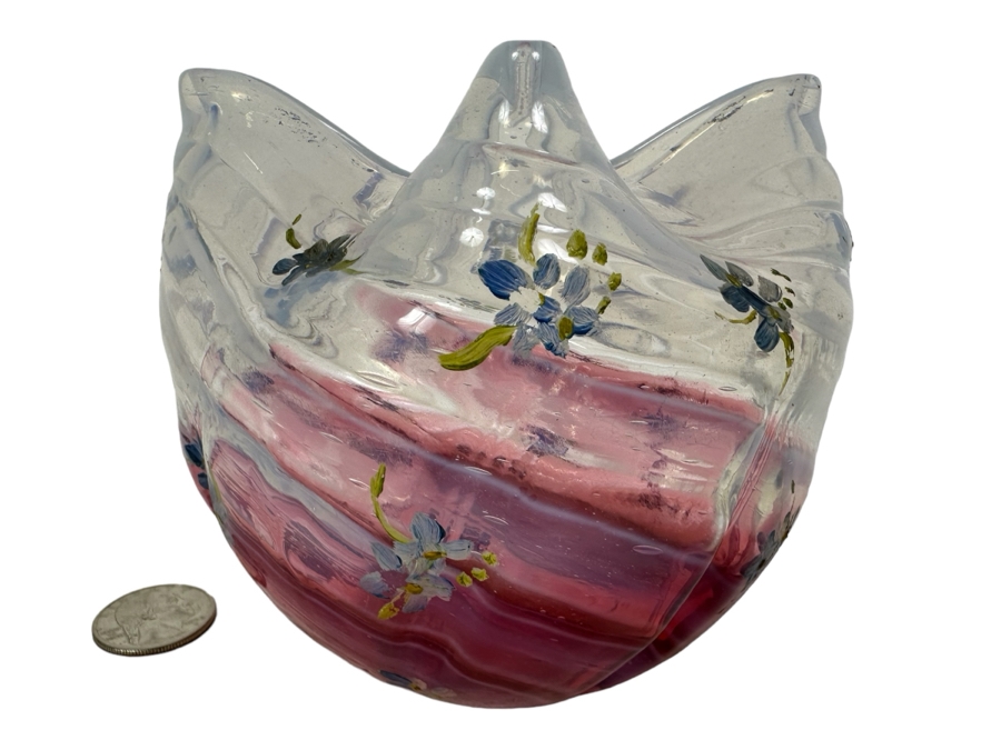 Vintage Hand Painted Art Glass Bowl 4.25'H [Photo 1]