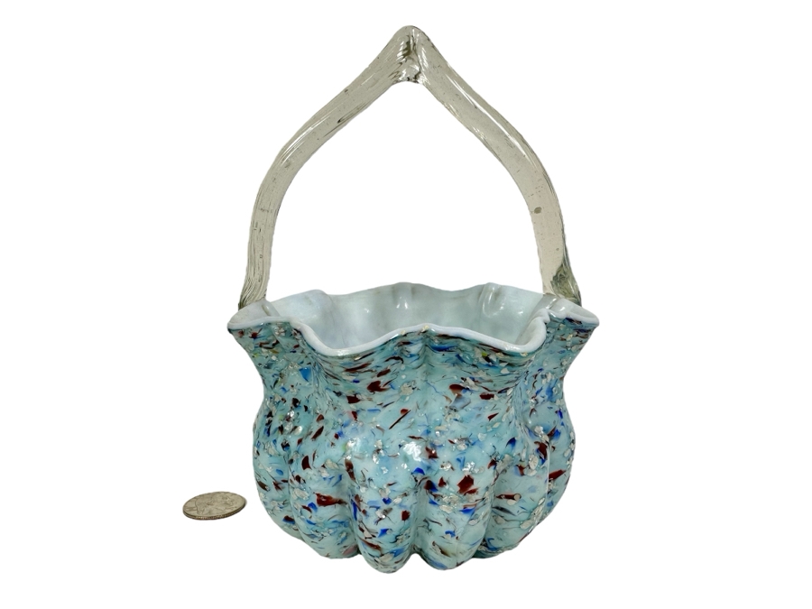 Vintage Art Glass Bowl Basket With Handle 7'H [Photo 1]