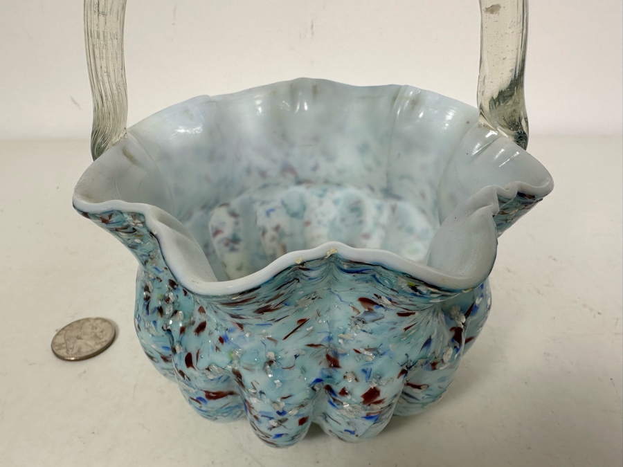 Vintage Art Glass Bowl Basket With Handle 7'H [Photo 3]