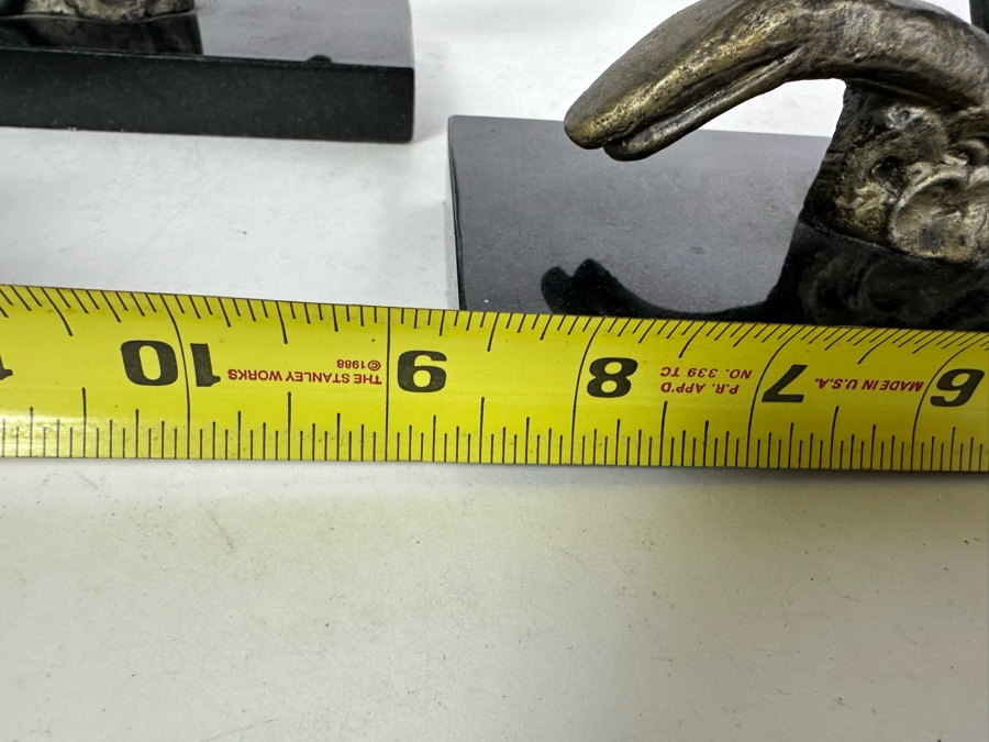 Pair Of Contemporary Metal Peacock Bookends With Black Marble Bases 8.5'W X 3.5'D X 6'H [Photo 5]