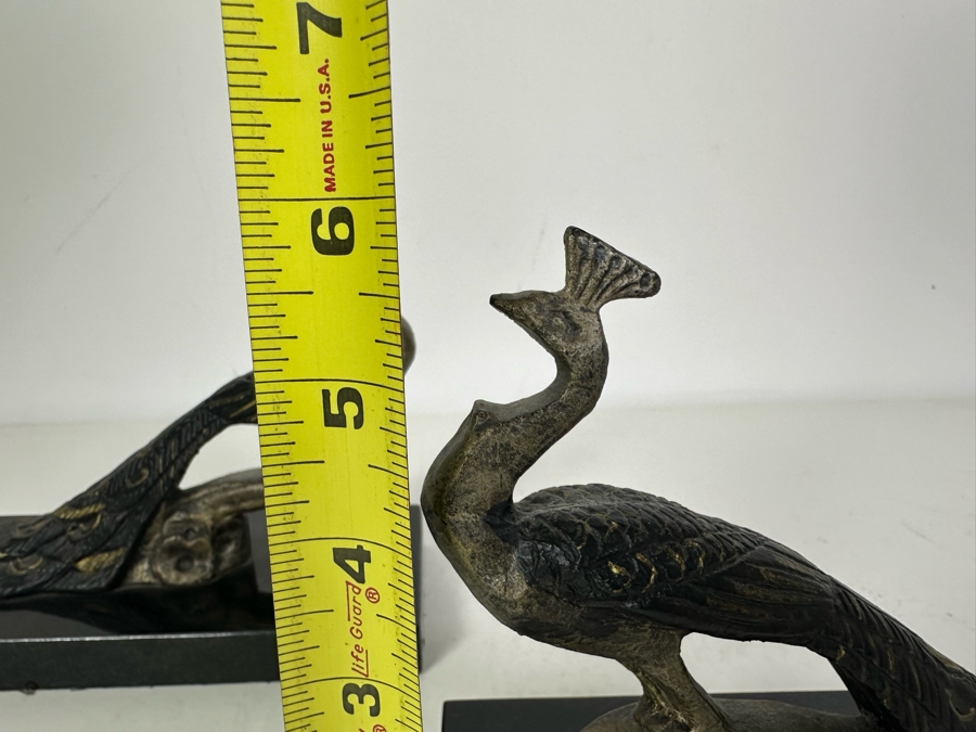 Pair Of Contemporary Metal Peacock Bookends With Black Marble Bases 8.5'W X 3.5'D X 6'H [Photo 7]